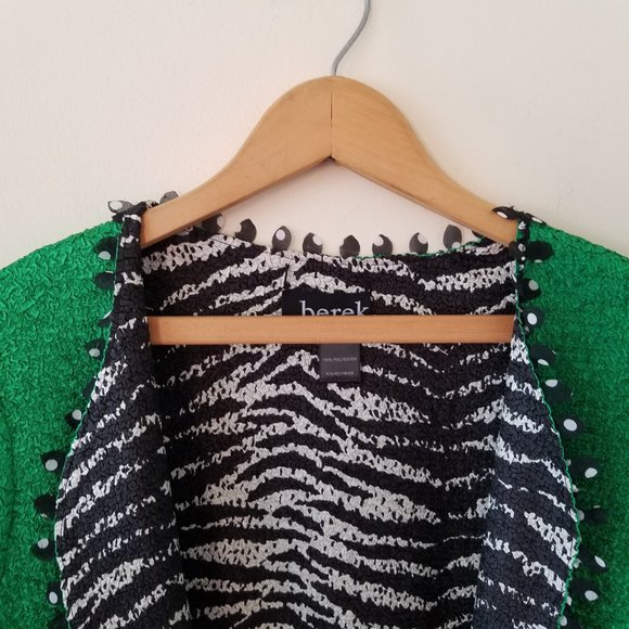 Berek Reversible Two Jackets in One Popcorn Fabric Zebra Print & Green Blazer - Picture 3 of 14